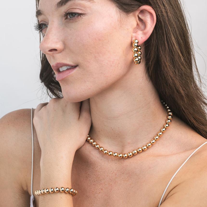 Golden Bead Hoop Earrings