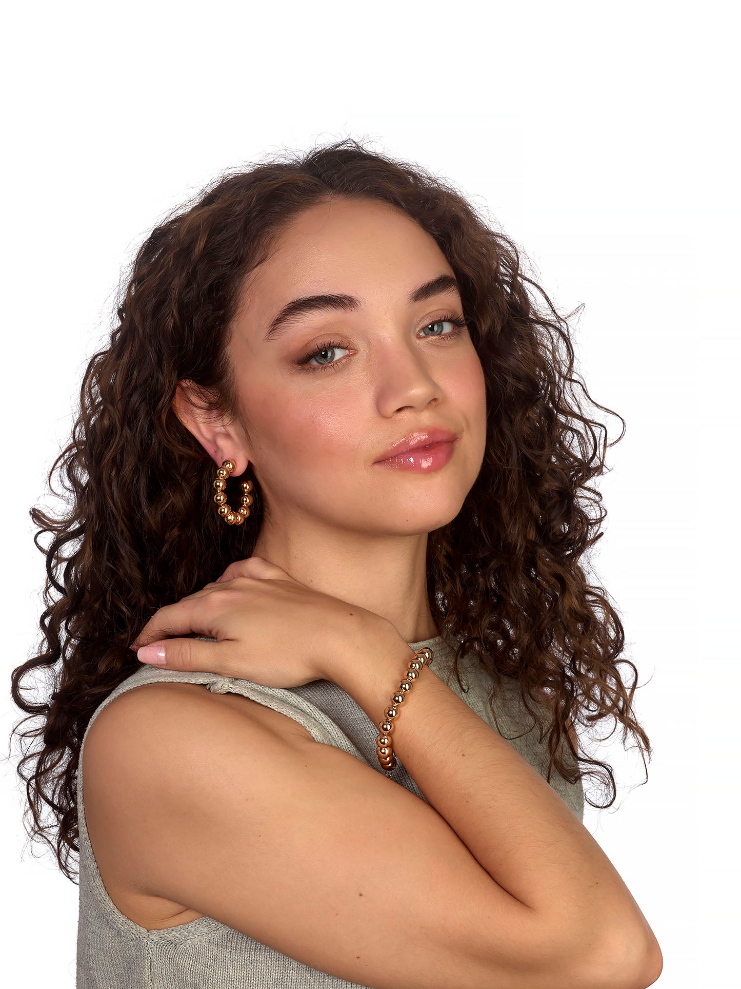 Golden Bead Hoop Earrings