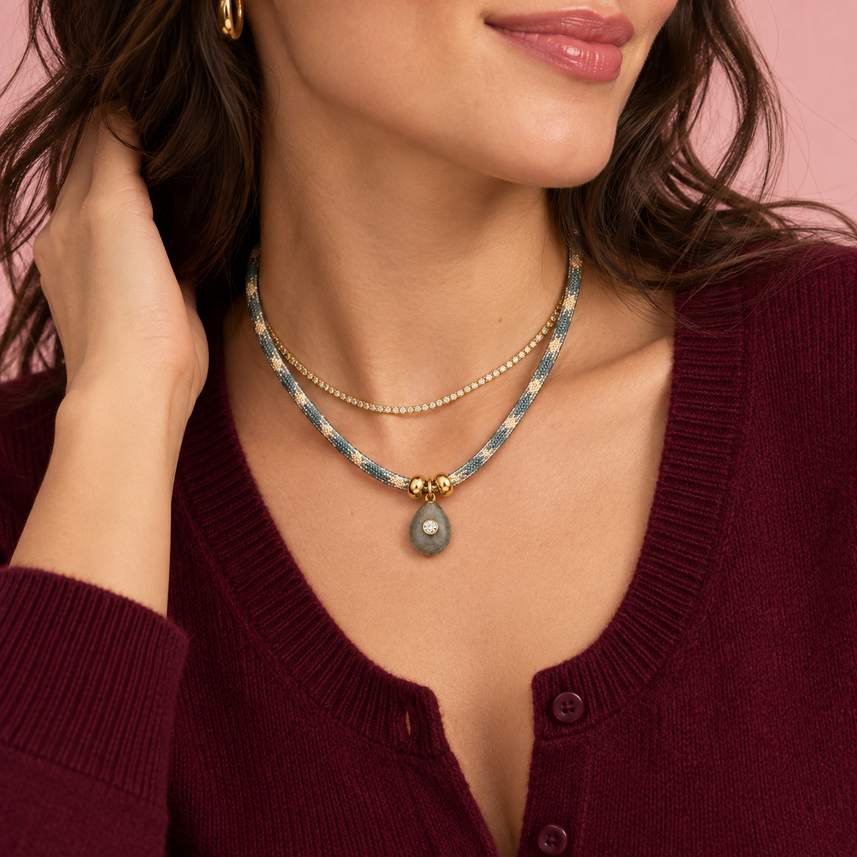 Slate Pear Cord Necklace
