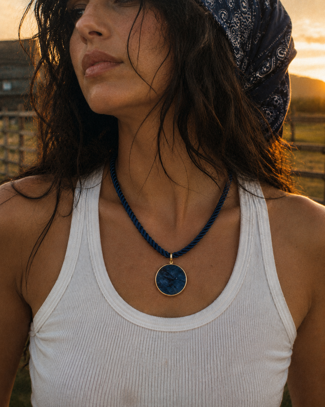 Navy Medallion Rope Necklace