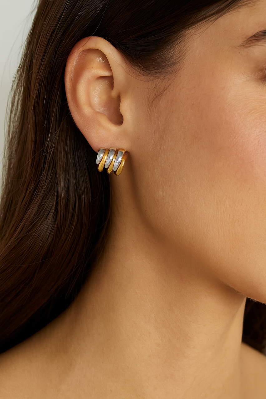 Interlocking Mixed Metal Stud Earrings