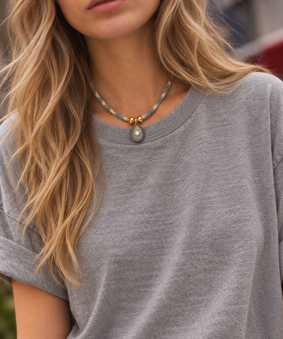 Slate Pear Cord Necklace