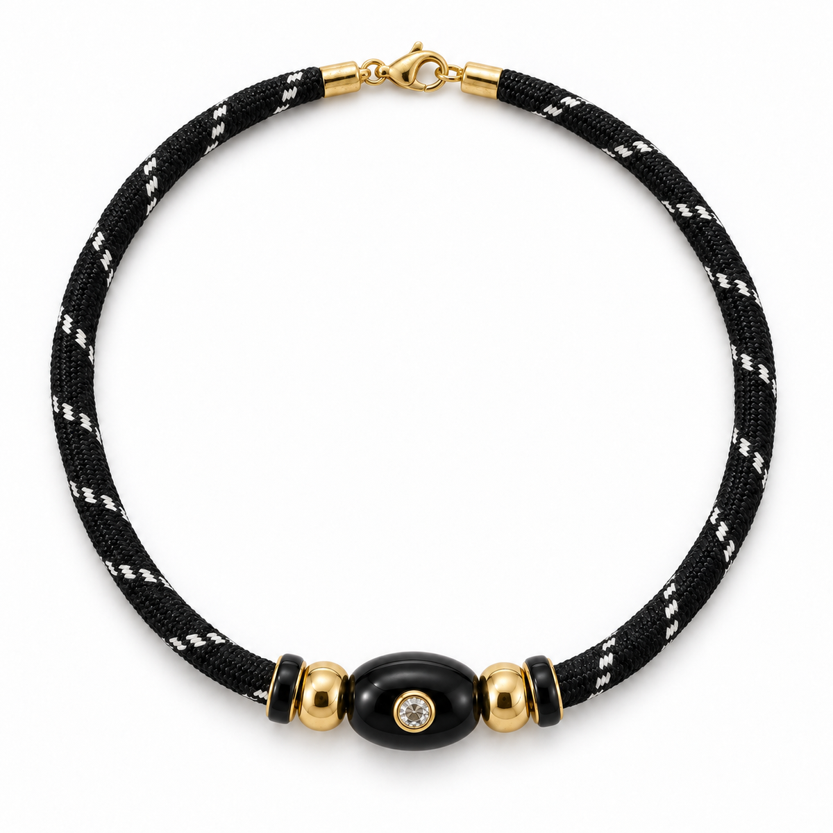 Onyx & Crystal Cord Necklace