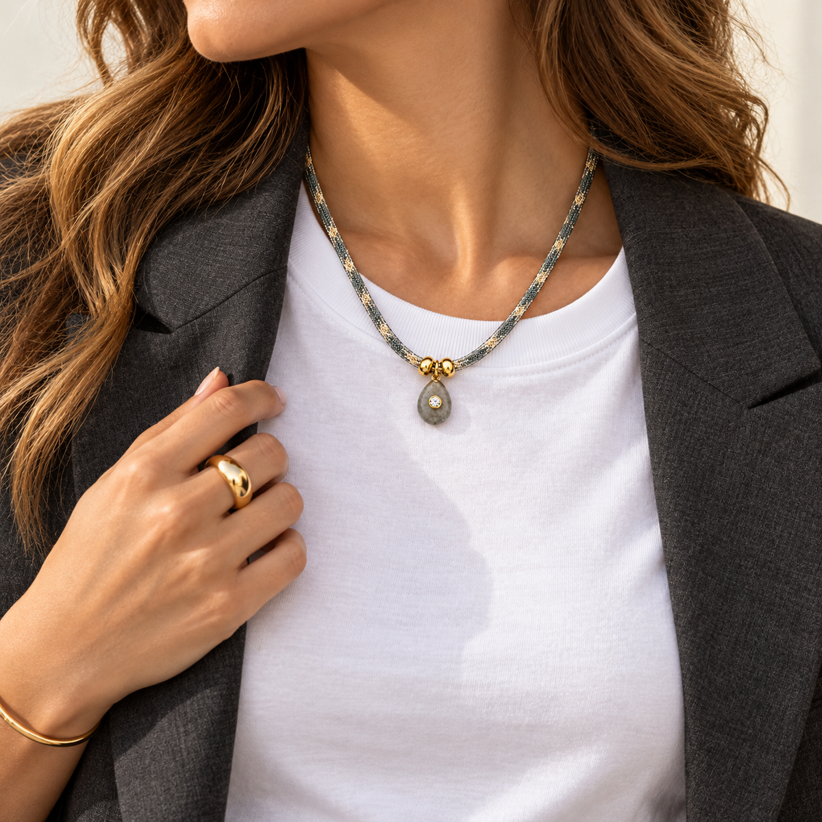 Slate Pear Cord Necklace