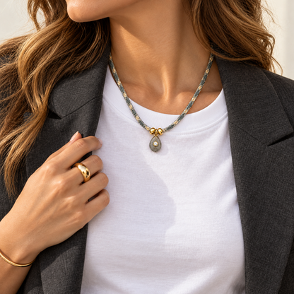 Slate Pear Cord Necklace
