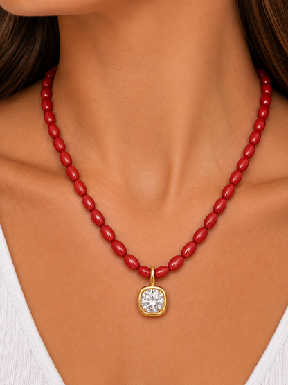 Ruby Oval Bead Necklace