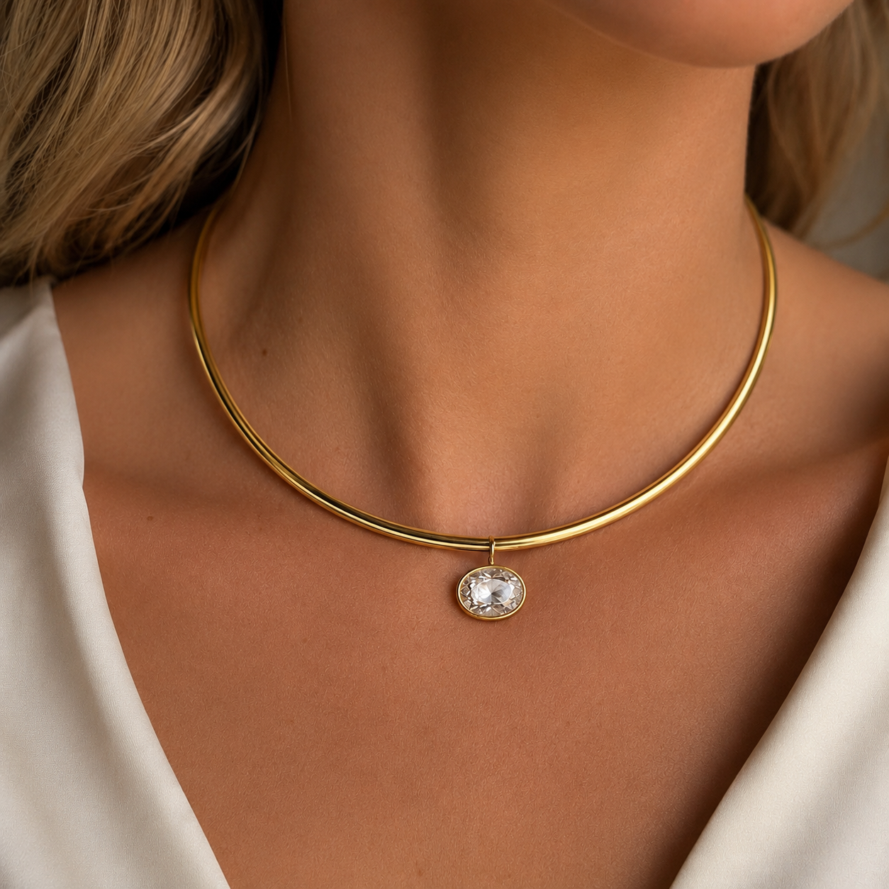 Oval Bezel Collar Necklace