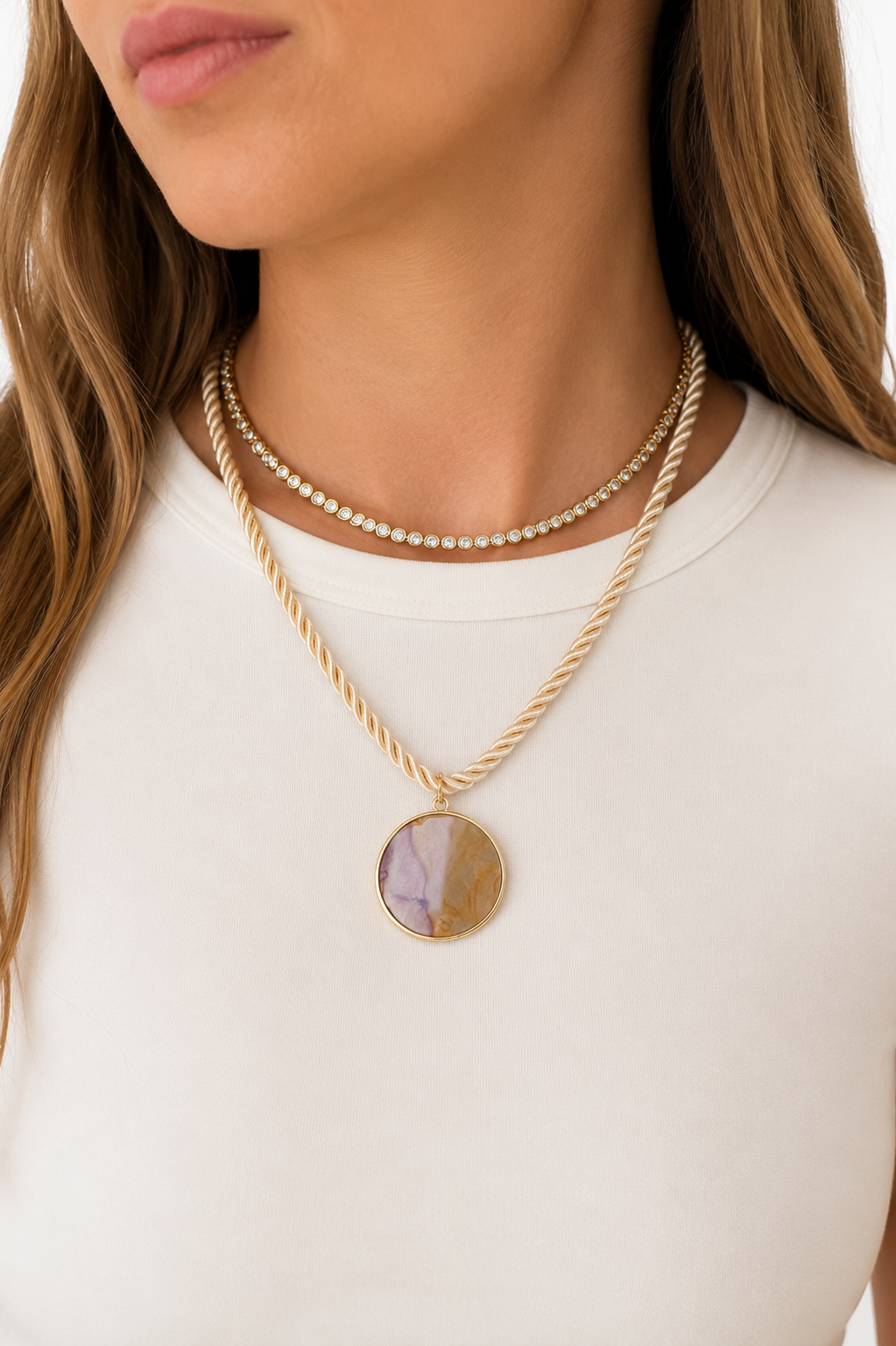 Marble Medallion Rope Necklace