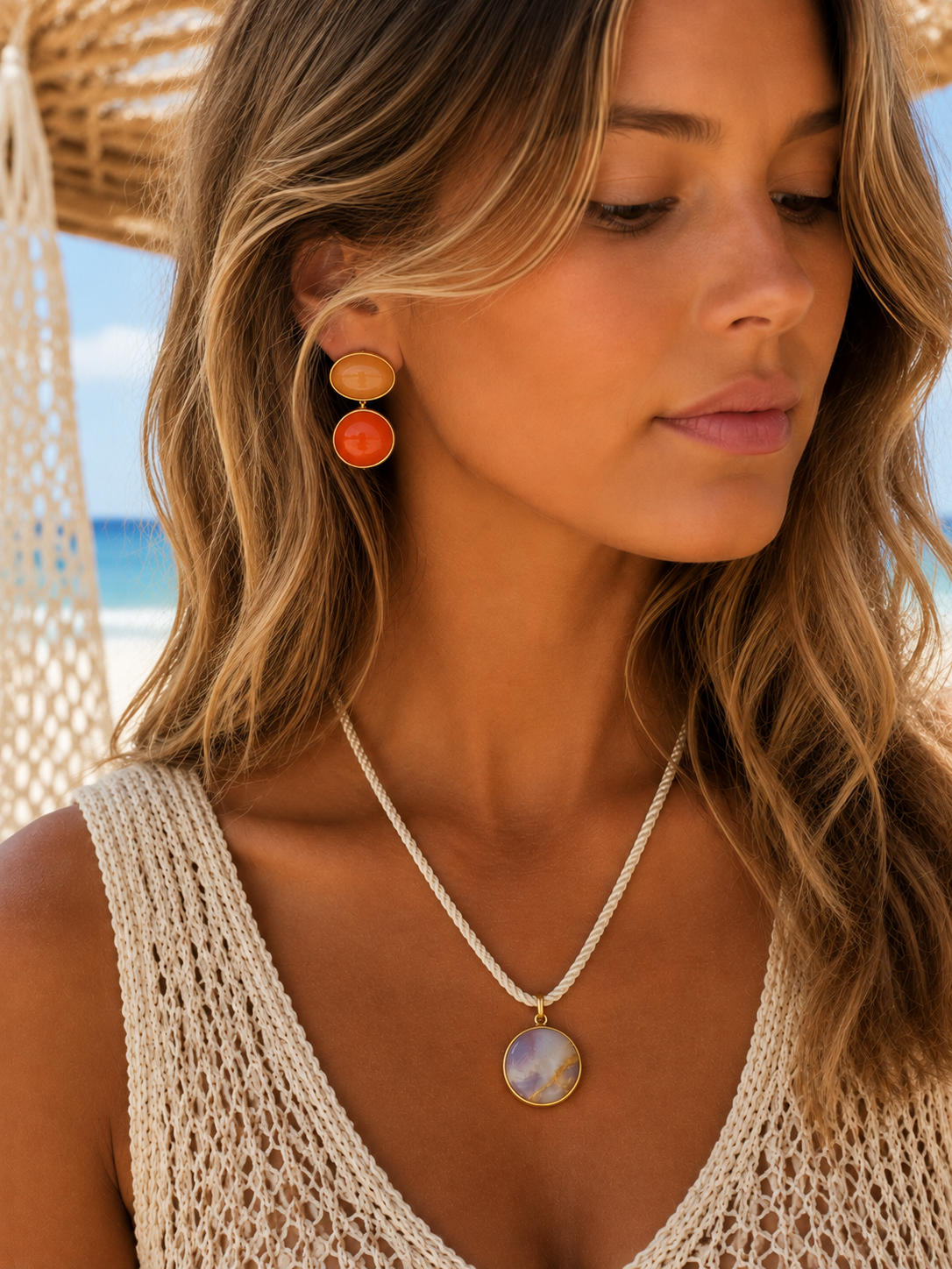 Sunset Cabochon Drop Earrings