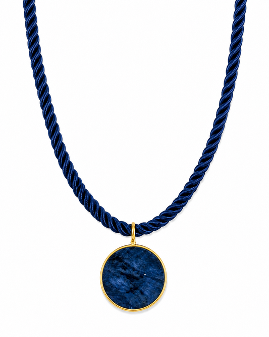Navy Medallion Rope Necklace