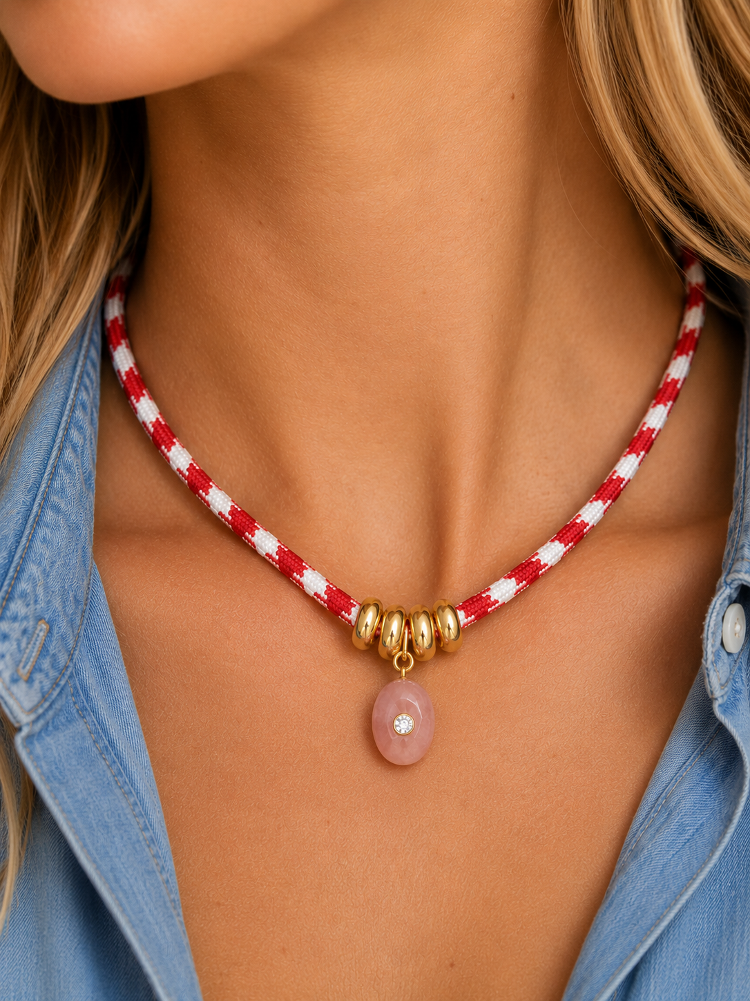 Pink Stone Necklace - Leo & Luca